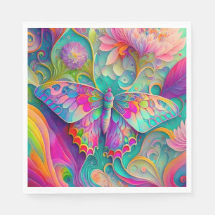 Colourful Psychedelic Butterfly and Flowers Napkin