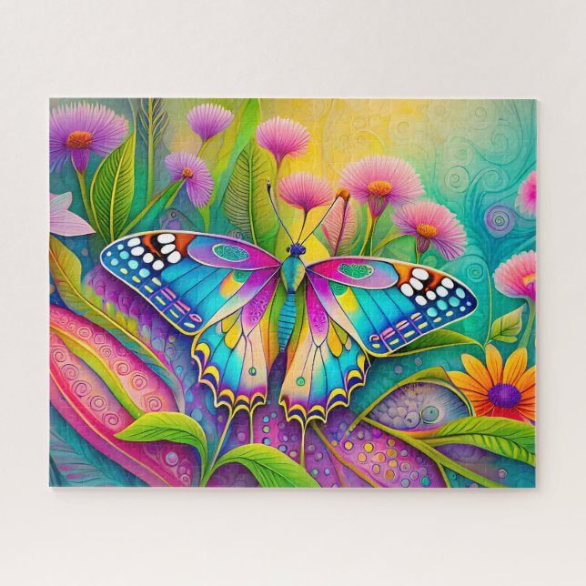 Colourful Psychedelic Butterfly and Wildflowers  Jigsaw Puzzle (Horizontal)