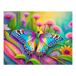 Colourful Psychedelic Butterfly and Wildflowers  Photo Print