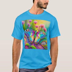 Colourful Psychedelic Butterfly and Wildflowers T-Shirt