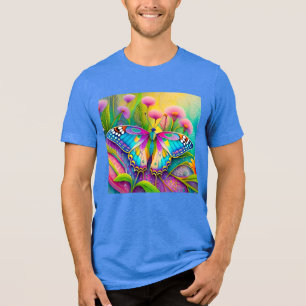 Colourful Psychedelic Butterfly and Wildflowers Tri-Blend Shirt