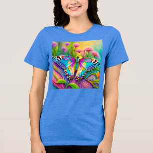 Colourful Psychedelic Butterfly and Wildflowers Tri-Blend Shirt