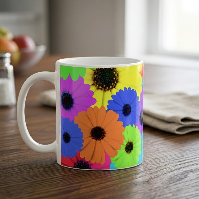 Colourful Psychedelic Daisy Floral Pattern Coffee Mug (Colorful Psychedelic Daisy Floral Pattern. Coffee Mug)