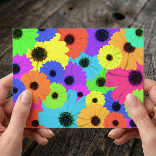 Colourful Psychedelic Daisy Floral Pattern Postcard