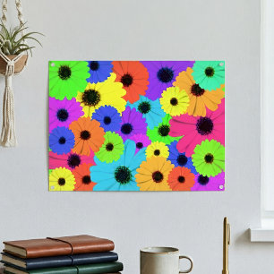 Colourful Psychedelic Daisy Floral Pattern Poster