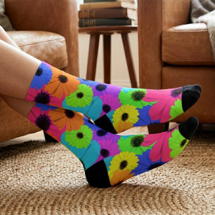 Colourful Psychedelic Daisy Floral Pattern Socks