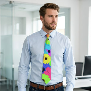 Colourful Psychedelic Daisy Floral Pattern Tie