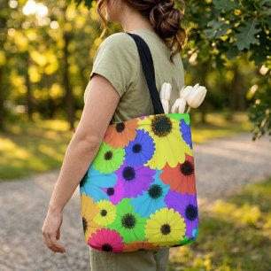 Colourful Psychedelic Daisy Floral Pattern Tote Bag
