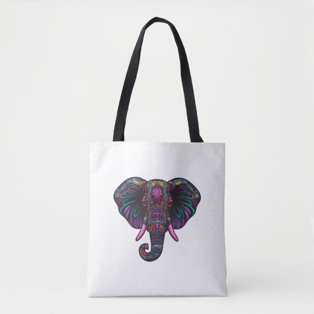 Colourful Psychedelic Elephant Tote Bag (Front)