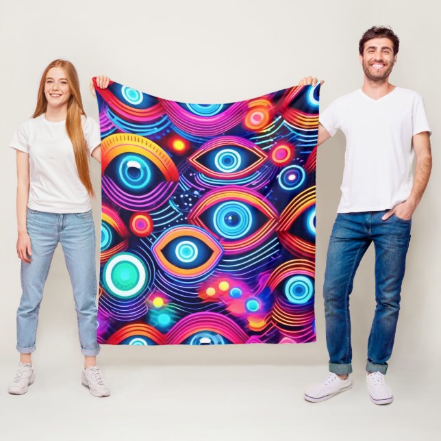 Colourful Psychedelic Eye Pattern Fleece Blanket (In Situ)