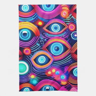 Colourful Psychedelic Eye Pattern Tea Towel