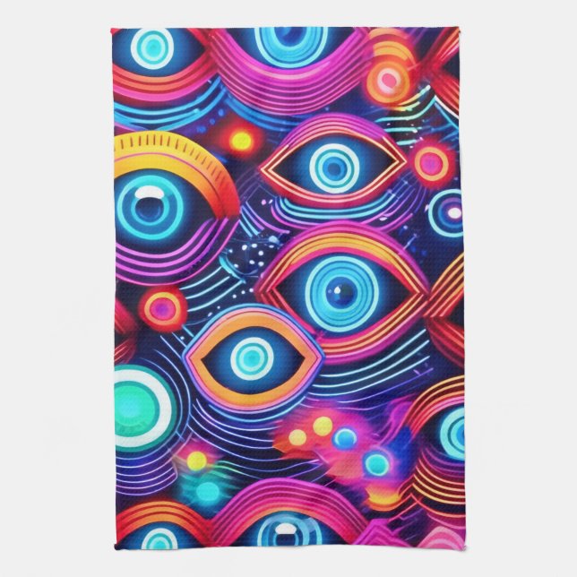 Colourful Psychedelic Eye Pattern Tea Towel (Vertical)