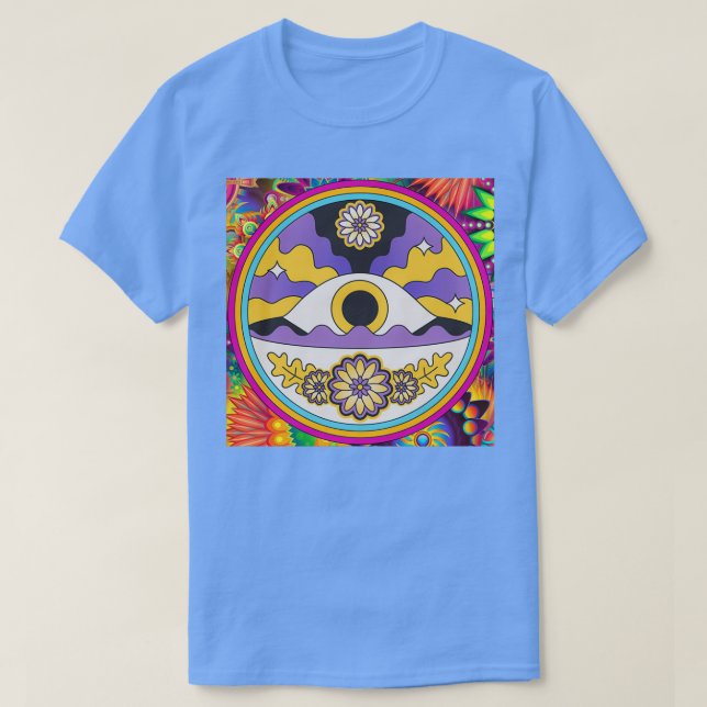 Colourful Psychedelic Eye With Flowers T-Shirt (Design Front)