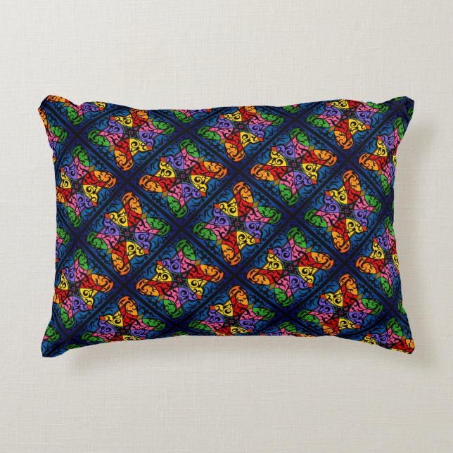 Colourful psychedelic floral pattern decorative cushion (Front)