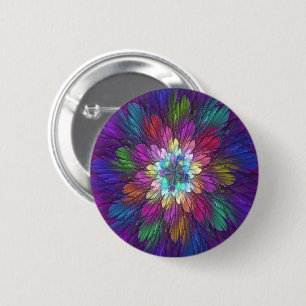 Colourful Psychedelic Flower Abstract Fractal Art 6 Cm Round Badge