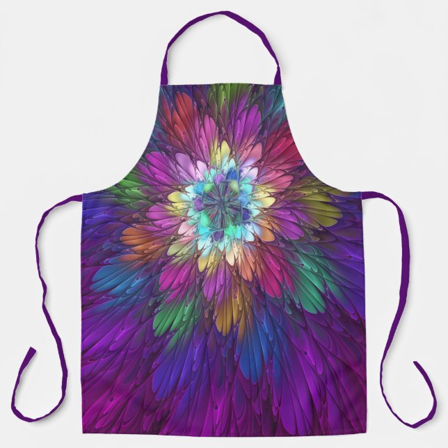 Colourful Psychedelic Flower Abstract Fractal Art Apron (Front)