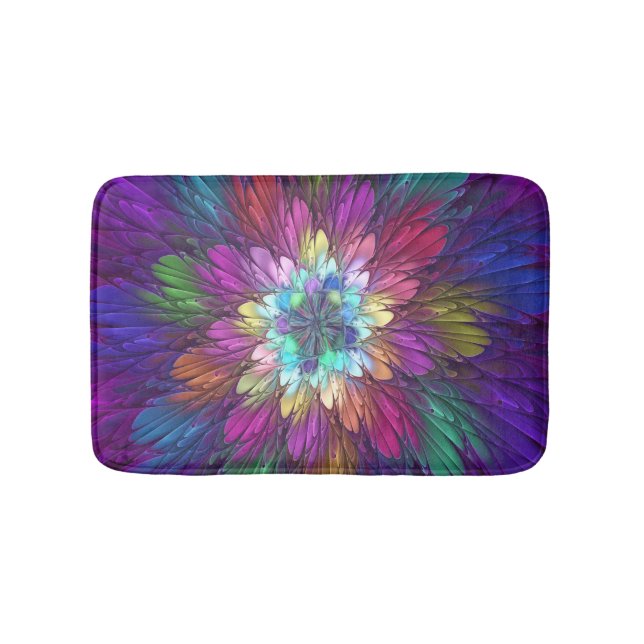 Colourful Psychedelic Flower Abstract Fractal Art Bath Mat (Front)