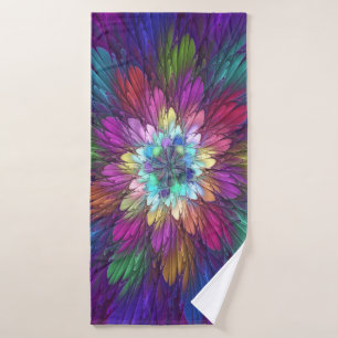 Colourful Psychedelic Flower Abstract Fractal Art Bath Towel