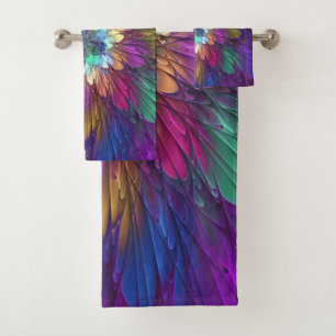 Colourful Psychedelic Flower Abstract Fractal Art Bath Towel Set