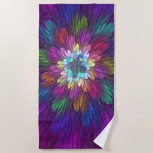 Colourful Psychedelic Flower Abstract Fractal Art Beach Towel