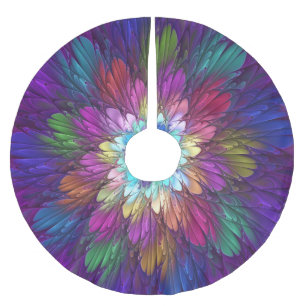 Colourful Psychedelic Flower Abstract Fractal Art Brushed Polyester Tree Skirt
