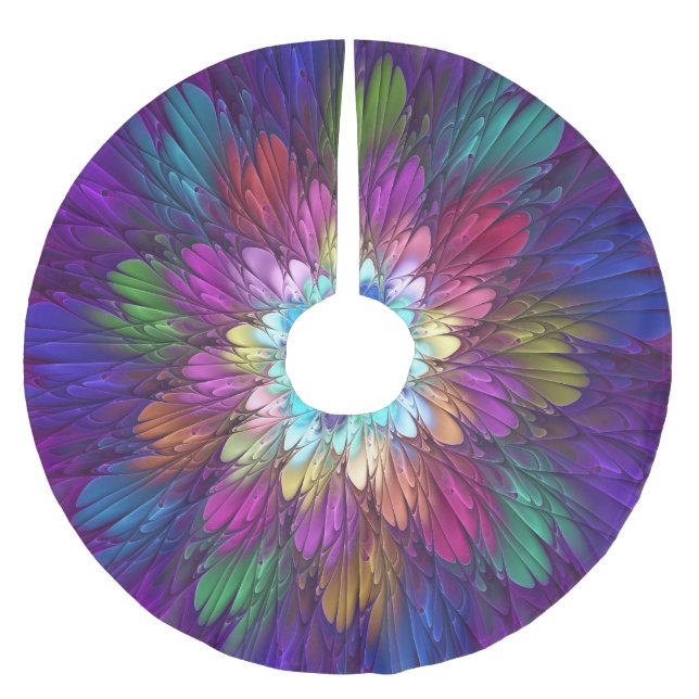 Colourful Psychedelic Flower Abstract Fractal Art Brushed Polyester Tree Skirt (Front)