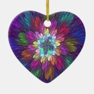 Colourful Psychedelic Flower Abstract Fractal Art Ceramic Ornament
