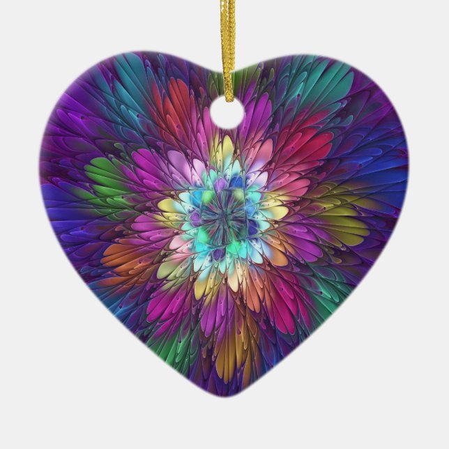 Colourful Psychedelic Flower Abstract Fractal Art Ceramic Ornament (Front)