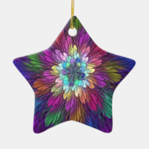 Colourful Psychedelic Flower Abstract Fractal Art Ceramic Ornament