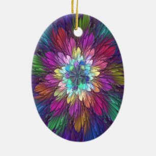 Colourful Psychedelic Flower Abstract Fractal Art Ceramic Ornament