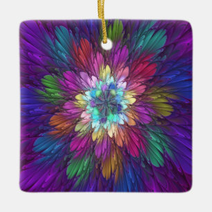 Colourful Psychedelic Flower Abstract Fractal Art Ceramic Ornament