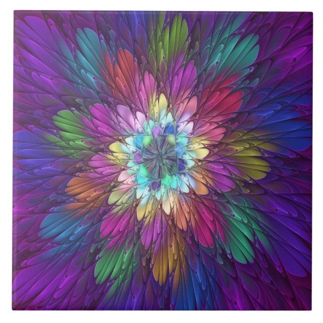 Colourful Psychedelic Flower Abstract Fractal Art Ceramic Tile (Front)
