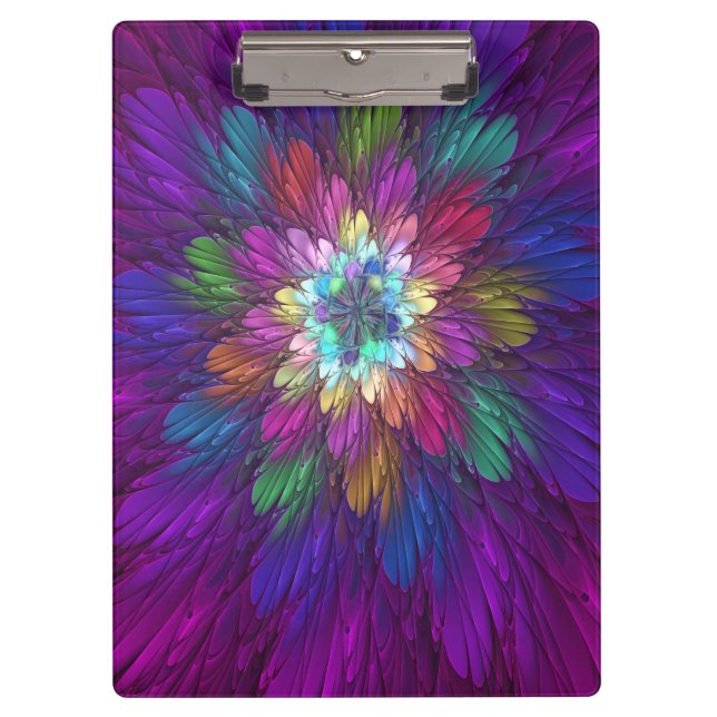 Colourful Psychedelic Flower Abstract Fractal Art Clipboard (Front)