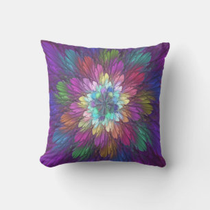 Colourful Psychedelic Flower Abstract Fractal Art Cushion