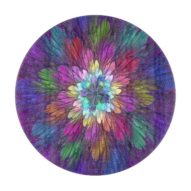 Colourful Psychedelic Flower Abstract Fractal Art Cutting Board (Front)