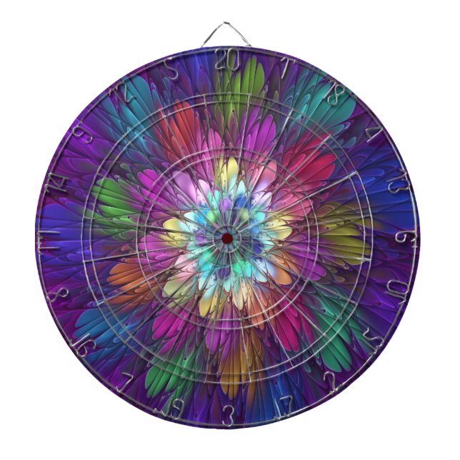 Colourful Psychedelic Flower Abstract Fractal Art Dartboard (Front)
