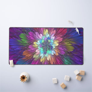 Colourful Psychedelic Flower Abstract Fractal Art Desk Mat