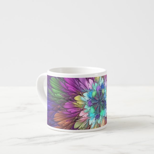 Colourful Psychedelic Flower Abstract Fractal Art Espresso Cup (Front Left)