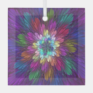 Colourful Psychedelic Flower Abstract Fractal Art Glass Tree Decoration