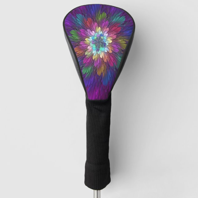 Colourful Psychedelic Flower Abstract Fractal Art Golf Head Cover (Front)