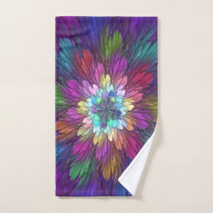 Colourful Psychedelic Flower Abstract Fractal Art Hand Towel