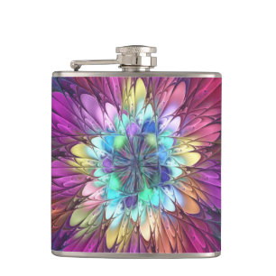 Colourful Psychedelic Flower Abstract Fractal Art Hip Flask