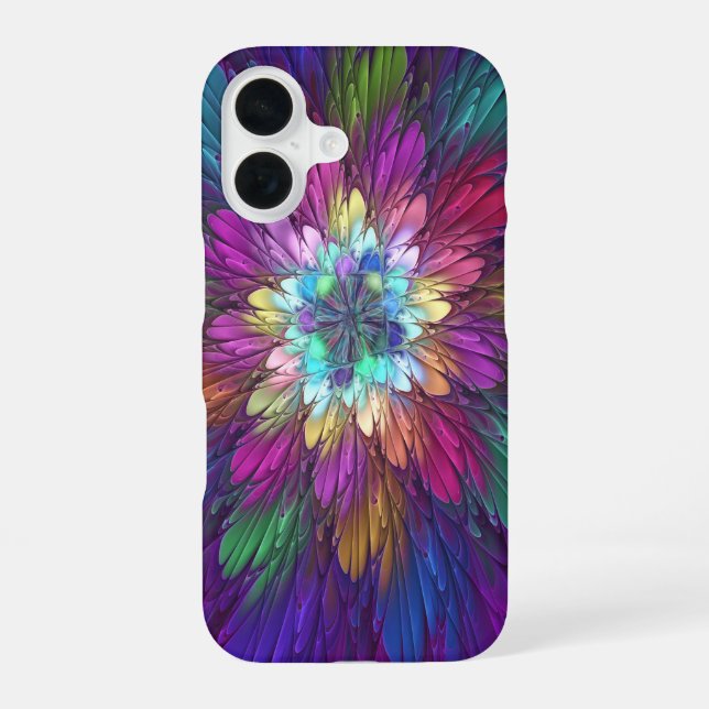 Colourful Psychedelic Flower Abstract Fractal Art iPhone 16 Case (Back)