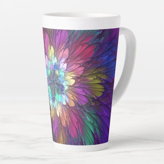 Colourful Psychedelic Flower Abstract Fractal Art Latte Mug (Right Angle)