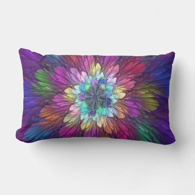 Colourful Psychedelic Flower Abstract Fractal Art Lumbar Cushion (Front)