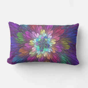 Colourful Psychedelic Flower Abstract Fractal Art Lumbar Cushion