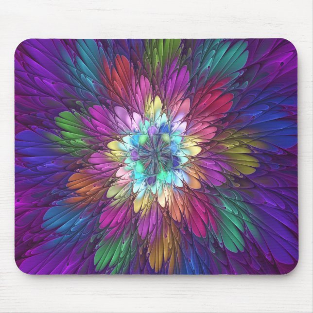 Colourful Psychedelic Flower Abstract Fractal Art Mouse Pad (Front)