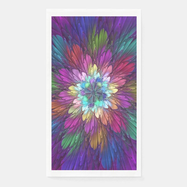 Colourful Psychedelic Flower Abstract Fractal Art Napkin (Front)