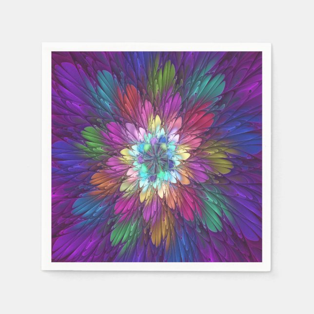 Colourful Psychedelic Flower Abstract Fractal Art Napkin (Front)