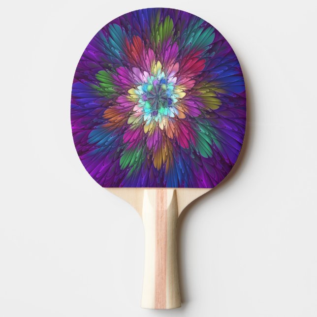 Colourful Psychedelic Flower Abstract Fractal Art Ping Pong Paddle (Front)